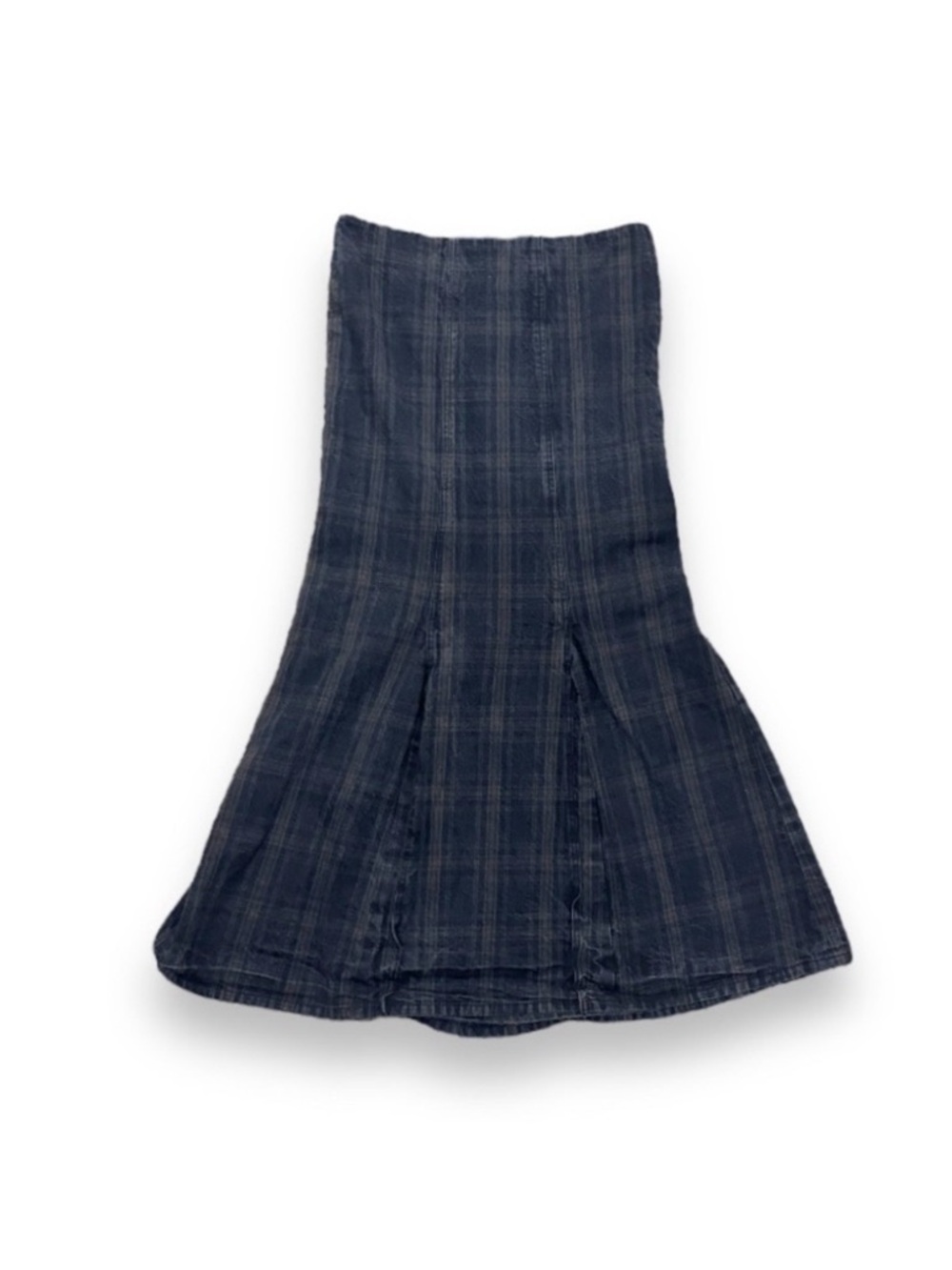 Vintage 90s Ozone Rocks Black Brown Plaid Denim Maxi Skirt Size 31” RARE Grunge